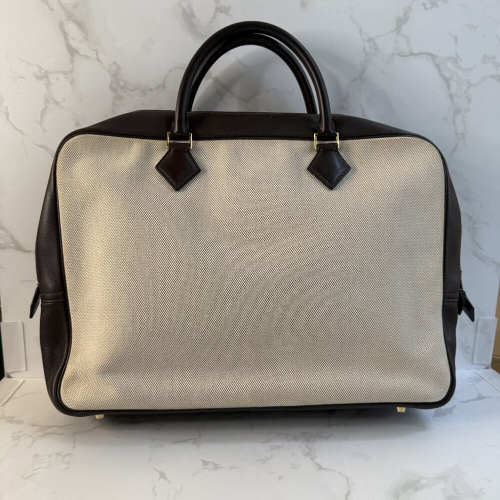 HERMES Porte-Documents Plume 38 Briefcase Bag Ecru Beige Toile H Ebene Evercalf - Picture 3 of 16